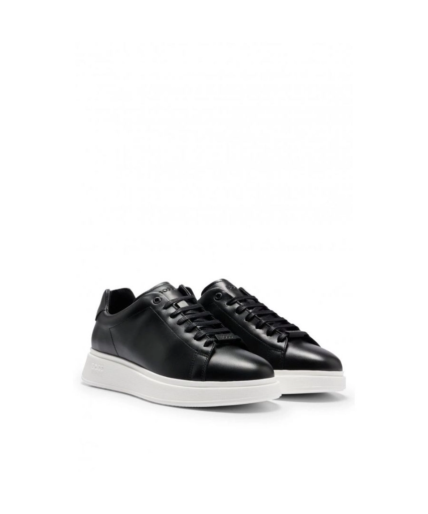 Hugo Boss Bulton Runn Mens Polished Leather Trainers With Rubber Outsole - Black - Size UK 10